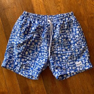 Kulani Kinis Blue and White Tropical Men's Swim Trunks